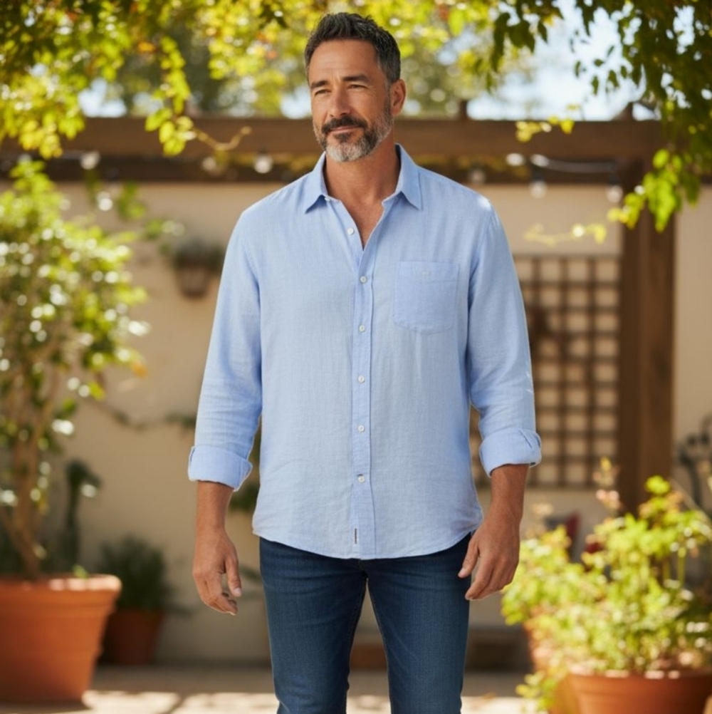 Tommy Bahama Relax sz XL blue linen button down beach vacation shirt MT76